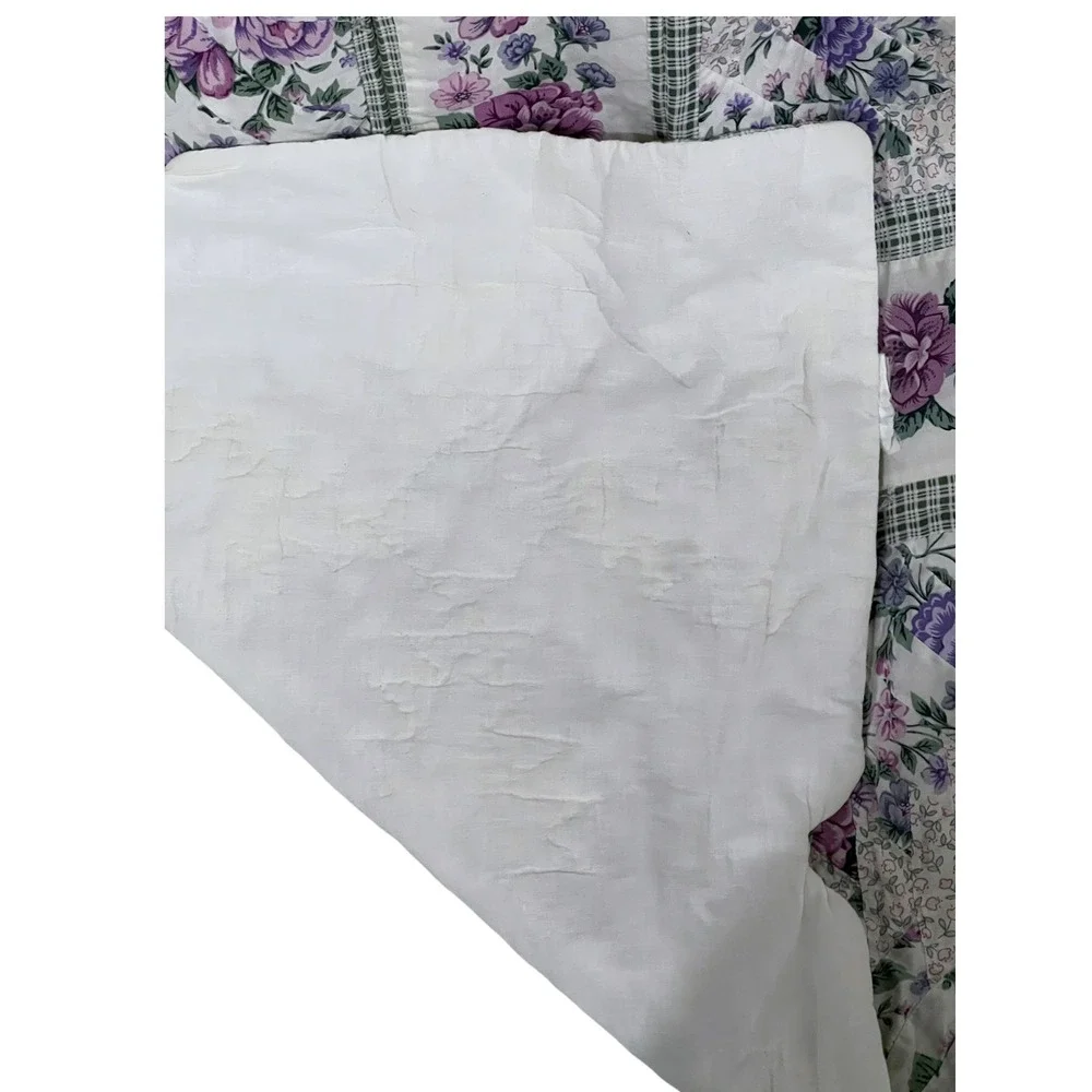 Vintage Lavender Purple Floral Patchwork Quilt Full Queen 82x82 Scalloped